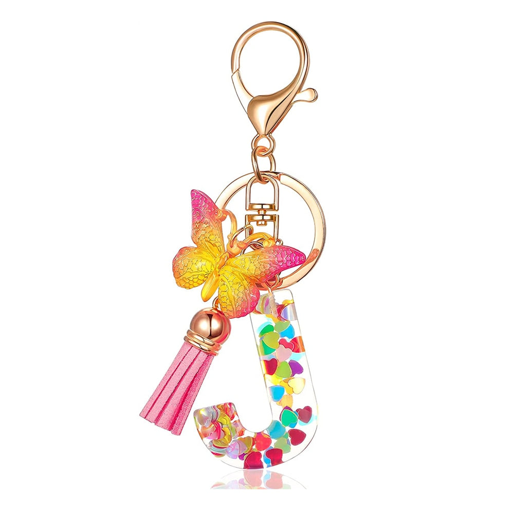 Acrylic Butterfly Letter Keychains English Alphabet Crystal Women Key Chains