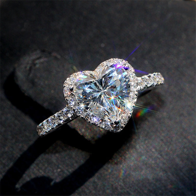 CC Heart Rings Jewelry Cubic Zirconia Stone Elegant Ring Accessories