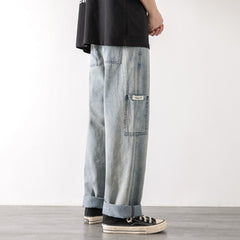 Loose Street Style Straight Cargo Pants Jeans Men Fashion Wide Leg Overalls