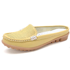 Women Casual Shoes Hollow Out Lady Half Genuine Leather Flats