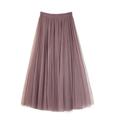 Vintage Tulle Skirt Women Elastic High Waist  3 Layers  A-line Pleated Mesh