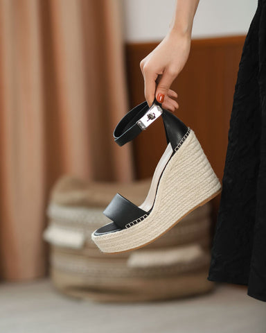 Wedges Women Sandals Platform Open Toe Ankle Strap Cover Heel Dress