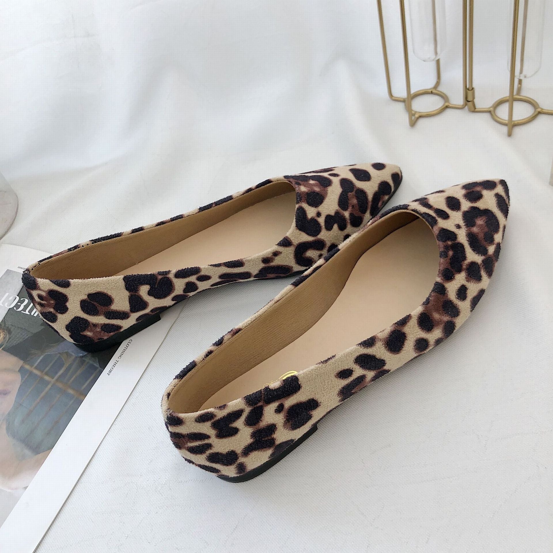 Leopard Flat Fashion Classic Flats Casual Pointed Toe Slip On Shoes