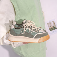 Elegant Sneakers Fashion Breathable PU Leather Style Mixed-Color Lace-Up