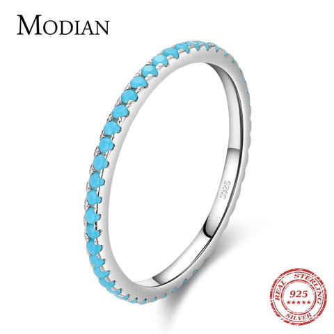 Silver Classic Exquisite Circle Turquoise Charm Stackable Finger Ring