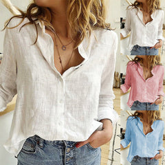 Leisure White Yellow Shirts Button Lapel Cardigan Top Lady Loose Long Sleeve
