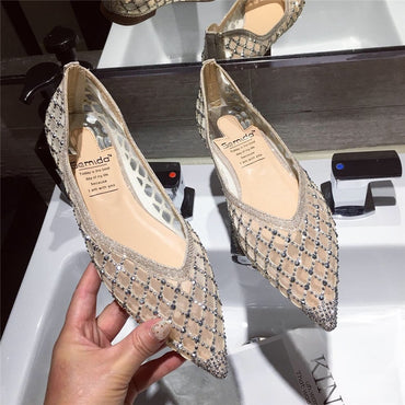 Pointed Toe Women Flats Bling Air Mesh Shoes Comfortable Soft Breathable