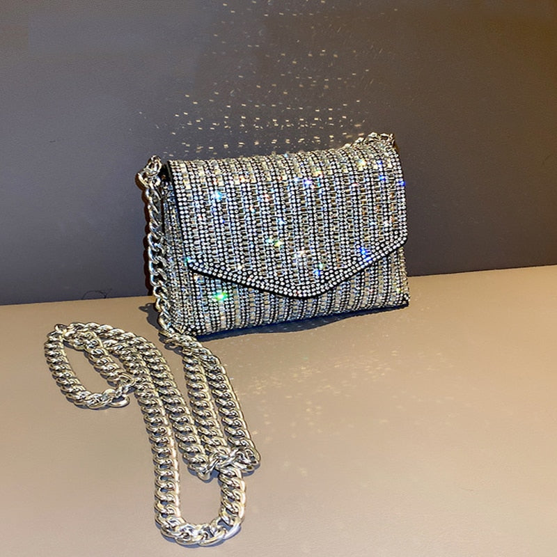 Rhinestone Evening Bag Luxury Designer Handbags  PU Leather Purses