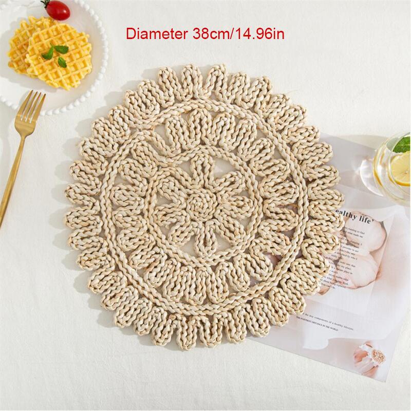 Handmade Round Placemat Made Of Corn Husk Wipeable Table Mat