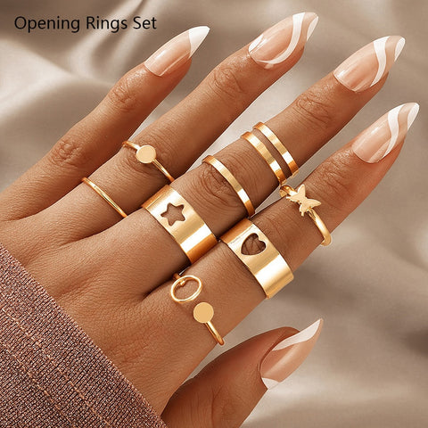 Antique Silver Color Vintage Bohemia Rings Set