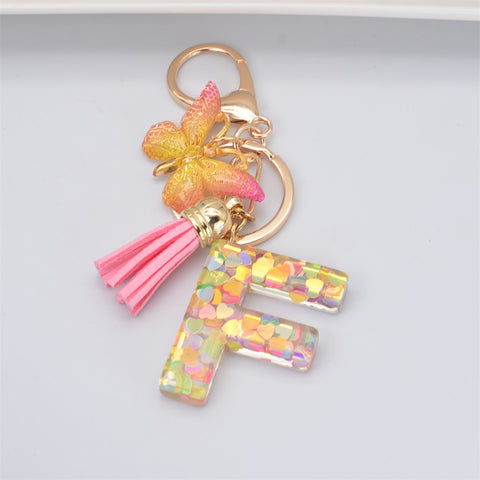 Acrylic Butterfly Letter Keychains English Alphabet Crystal Women Key Chains