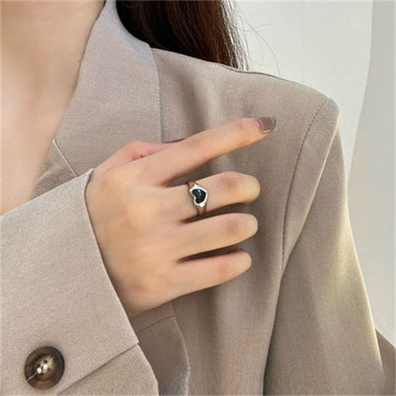 Heart Rings For Women Punk Girl Hip Hop Jewelry Vintage Harajuku