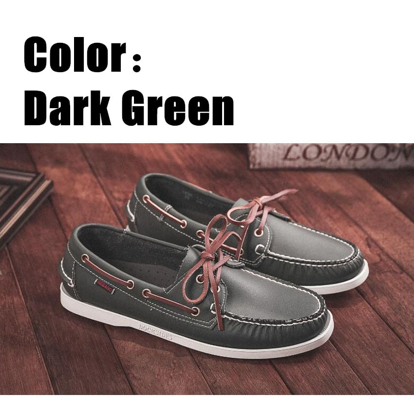 Men Genuine Leather Driving Shoes Docksides Classic Boat Shoe