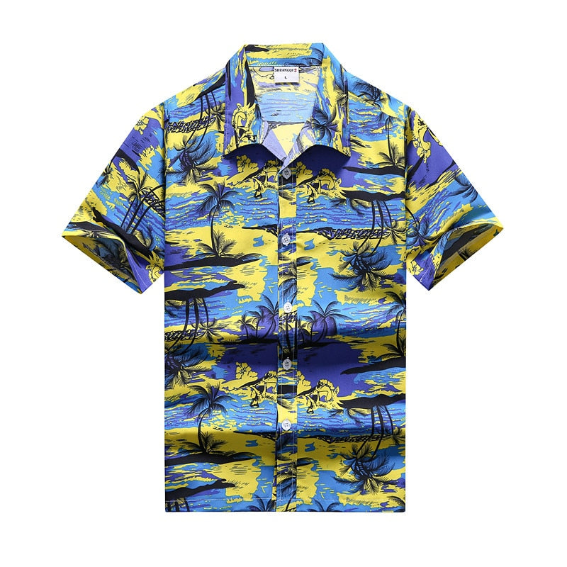 Fashion Mens Hawaiian Shirts Short Sleeve Button Coconut Tree Print Casual