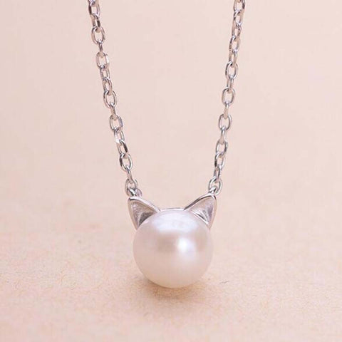 Fashion Jewelry Silver Color Small Pearl Cat Stud Earrings