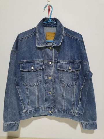Vintage Women Jacket Oversize Denim Jackets Washed Blue Jeans Coat
