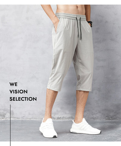 Men Shorts Summer Breeches Thin Nylon 3/4 Length Trousers