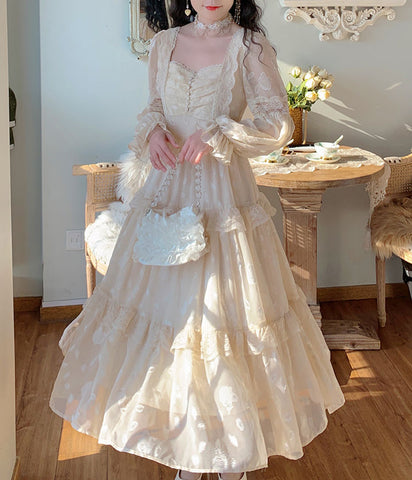 Court Vintage Fairy Dress Sweet Ruffles High Waist Elegant Princess