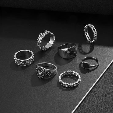 Antique Silver Color Vintage Bohemia Rings Set