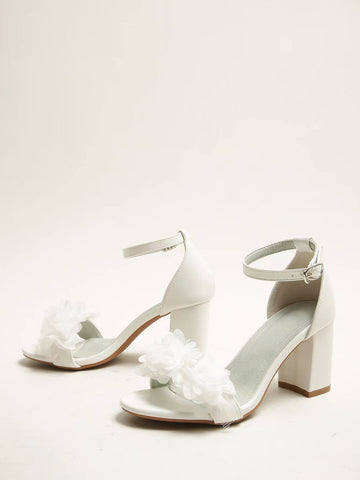 Heels White Wedding Shoes Bride Elegant Ankle Buckle Ladies Heeled Sandal