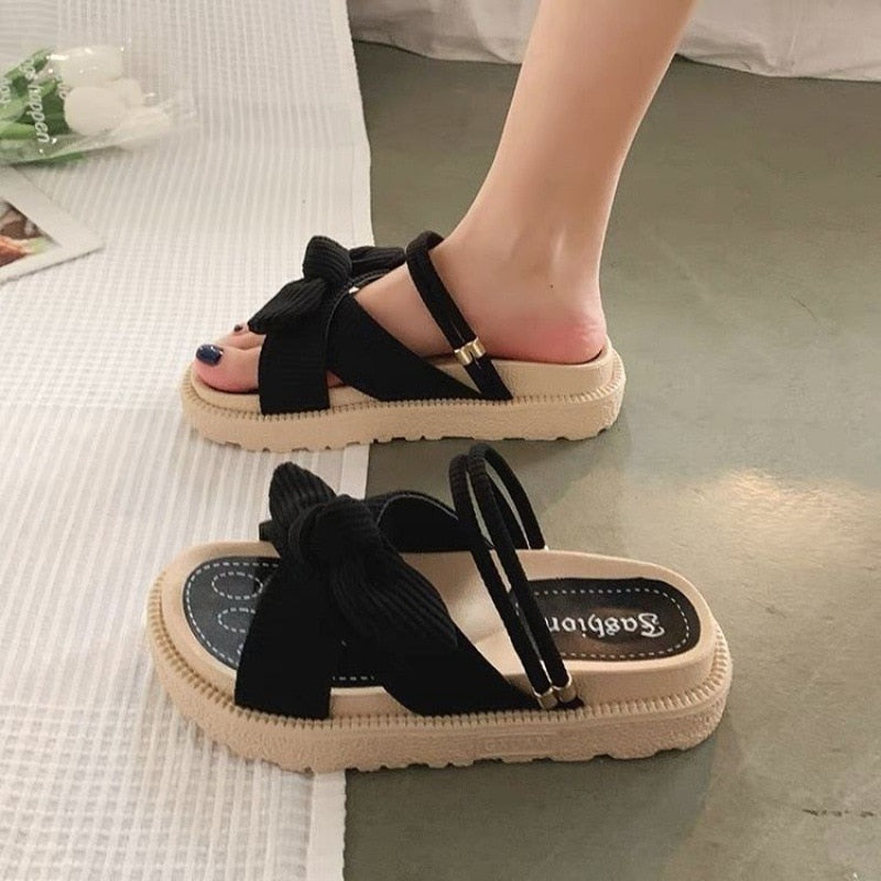 Style Fairy Style Lady Summer Slippers Thick Platform Flat Sandals