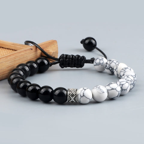 Trendy White Men Beads Bracelet Handmade Natural Tiger Eye Lava Stone