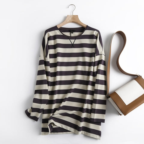 Striped Print Sweatshirts Oversize Long Sleeve O Neck Loose Pullovers