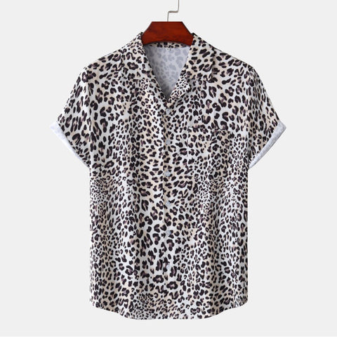 Leopard Print Mens Shirt Short Quick Dry Beach Shirts Men