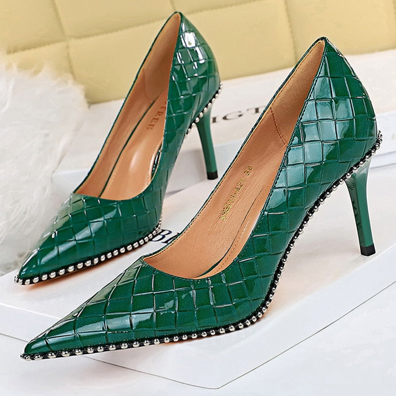 Shoes Rivet Woman Pumps High Heels Stiletto Pu Leather