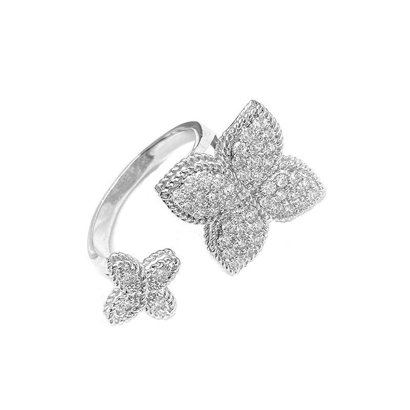 Four Leaf Clover Silver Color Opening Adjustable Ring