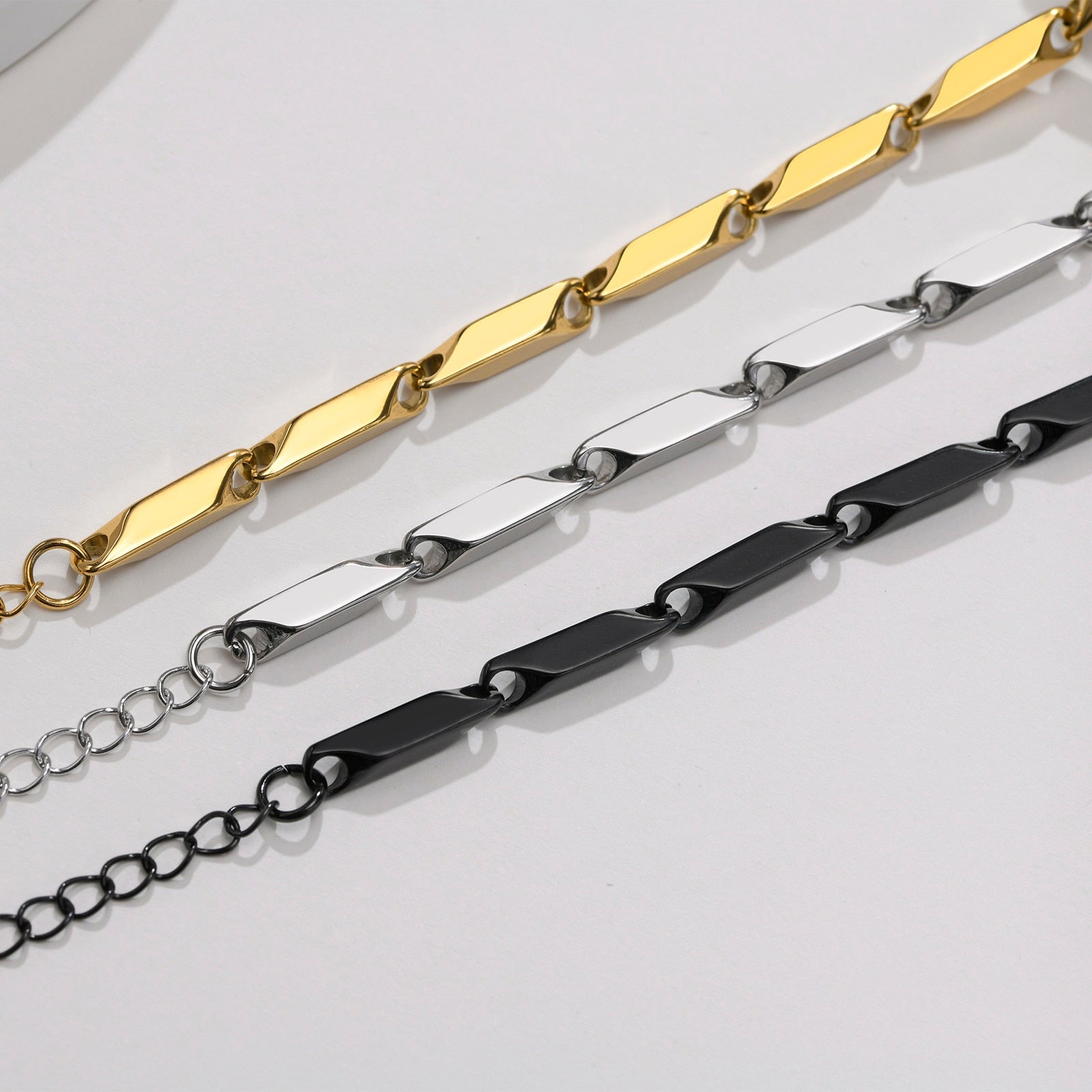 Bar Link Baht Link Chain Bracelet Stainless Steel Gold Plated Bamboo Bracelets