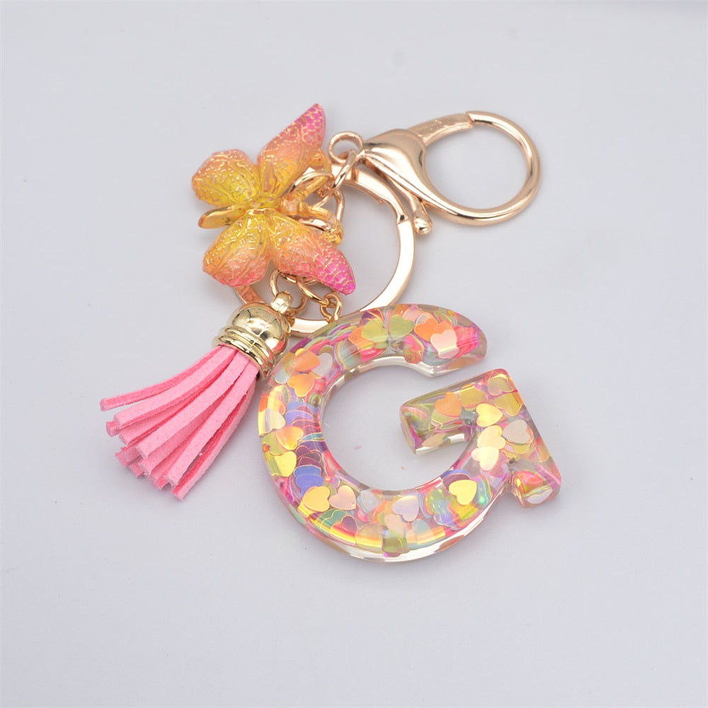 Acrylic Butterfly Letter Keychains English Alphabet Crystal Women Key Chains