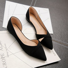 Women Flats Pink Black Pure Color Plus Small Size Pointed Toe Office