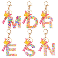 Acrylic Butterfly Letter Keychains English Alphabet Crystal Women Key Chains