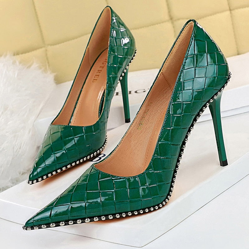 Shoes Rivet Woman Pumps High Heels Stiletto Pu Leather