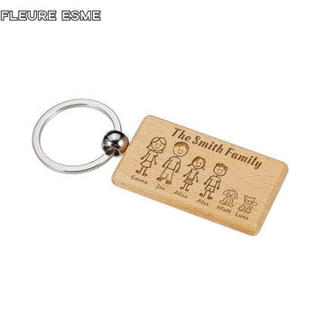 Family Love Cute Keychain Wooden Engraved Family Name