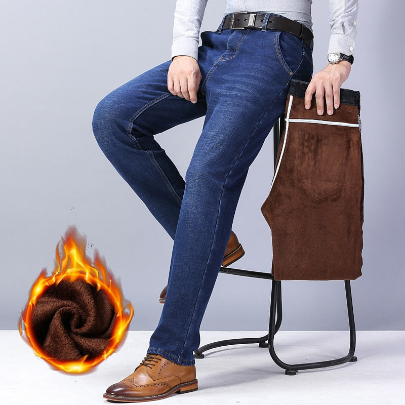 Jeans Brand Warm Flocking Warm Soft  Men Activities Warm Fleece