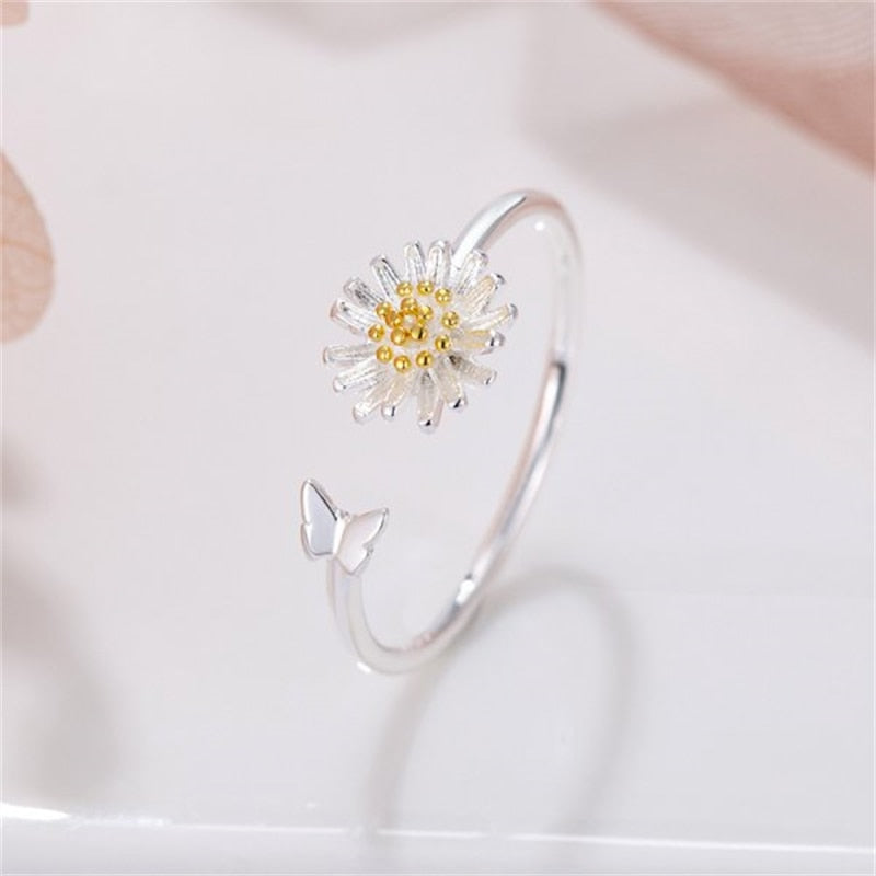 Vintage Daisy Flower Open Rings For Women Style Sunflower Adjustable Finger Ring