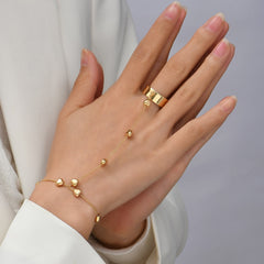 Simple Heart Pendant Chain Link Connected Gold Metal Wide Finger Ring Bracelets