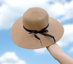 Simple Foldable Wide Brim Floppy Girls Straw Hat Sun Hat Beach