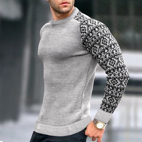 Vintage Pattern Patchwork Long Sleeve Sweater Men