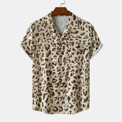 Leopard Print Mens Shirt Short Quick Dry Beach Shirts Men