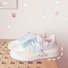Kawaii Candy Color Canvas Sneakers Japanese Style Patchwork