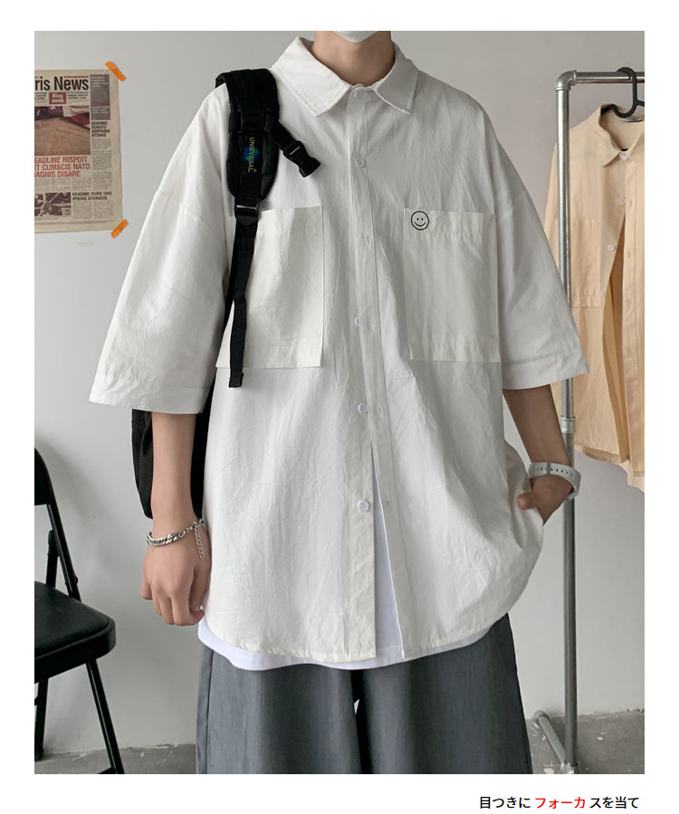 Men Shirt Half Sleeve Dress Cotton Blouse Shirts