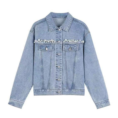 Denim Jacket Vintage Coat Long Sleeve Breasted Leopard-Print Casual Jean
