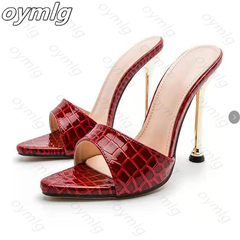 Summer women sandals snake print Strappy Mules high heels Slippers