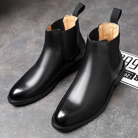 Elegant Chelsea Boots Leather Men Couple Shoes Slip-on Dress Formal Boots