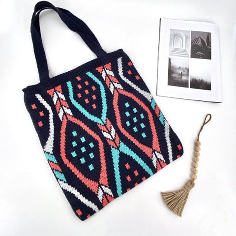Gypsy Bohemian Boho Chic Aztec Tote Bag Women Crochet Woolen