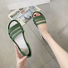 Women Summer Flat Sandals Open-Toed Slides Slippers Candy Color Casual