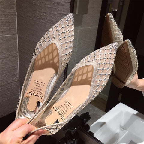 Pointed Toe Women Flats Bling Air Mesh Shoes Comfortable Soft Breathable